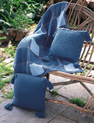 Denim Plaid Blanket And Pillows in Patons Classic Wool Worsted