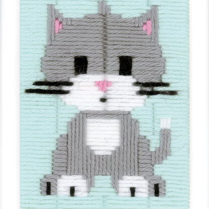 Vervaco Long Stitch Kit: Grey Kitty - 16 x 12.5cm