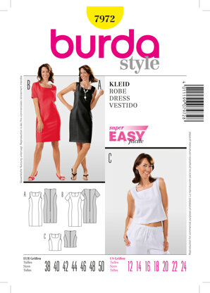 Burda Dress Sewing Pattern B7972 - Paper Pattern, Size 12-24