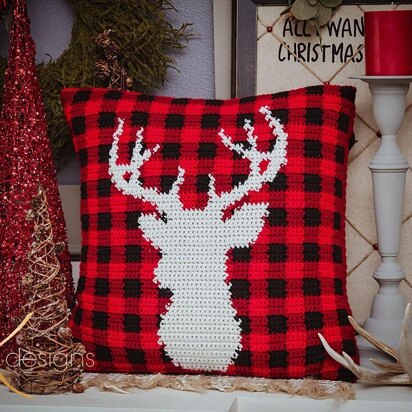 Farmhouse Plaid Deer Pillow Cover