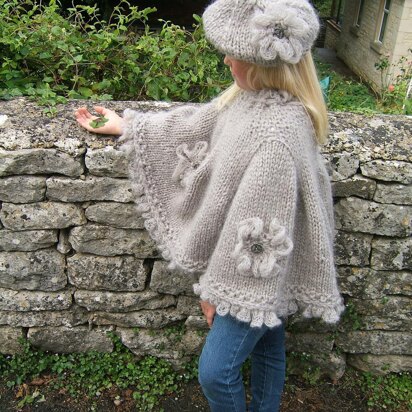 "Change Of Seasons" Rusitc Flower Child/Adult Poncho with matching Beret - knitting pattern