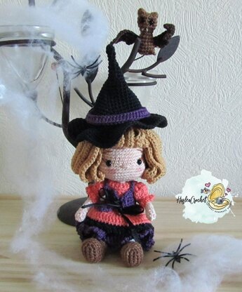 Doll crochet pattern tutorial "Little witch"