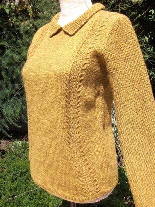 Sweater with Collar, Curved Cables & Button Fastening