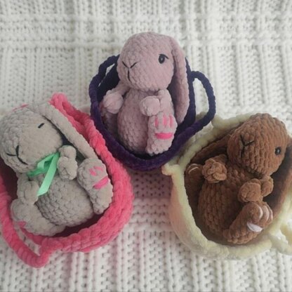 Soft Cradle Bunnies Bundle, Realistic Rabbit, Baby Bunnies In A Crib, Rabbit In Cradle