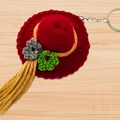 A crochet hat keychain