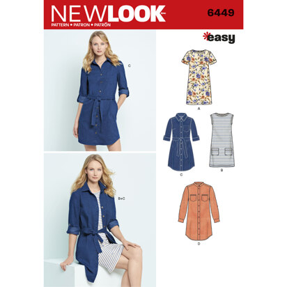New Look Misses' Easy Shirt Dress and Knit Dress 6449 - Paper Pattern, Size A (8-10-12-14-16-18-20)