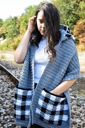 "Checkmate" pocket scarf with hood