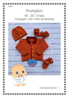 Pumpkin baby knitting pattern cardigan, hat, booties & mitts