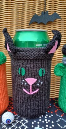 PDF Spooky DK Halloween knitting pattern Can Sleeve Koozie/Cosy Gift NOVELTY Treat Cup.  Pumpkin/Frankenstein/Witch's Cat