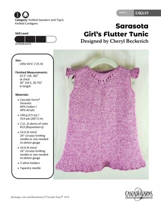 Girl's Flutter Tunic in Cascade Yarns Sarasota - DK619 - Downloadable PDF