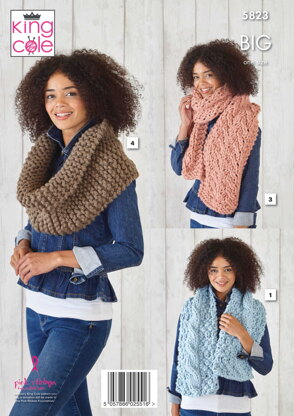 Wrap, Scarves and Snood Knitted in King Cole Big Value Big - 5823 - Downloadable PDF