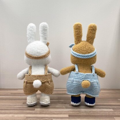 Dress-up Bunny Amigurumi Overall set crochet pattern # DUBA-01.03 | cute rabbit crochet toy, crochet plushie, removable clothes doll