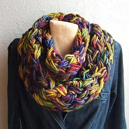 Rainbow Flame stitch scarf with Cowl Neck Variation
