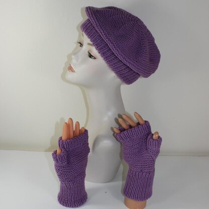 Garter Stitch Beret and Fingerless Gloves