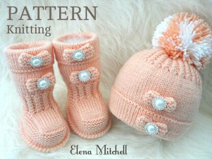 Knitting PATTERN Baby Shoes Baby Hat Pompom