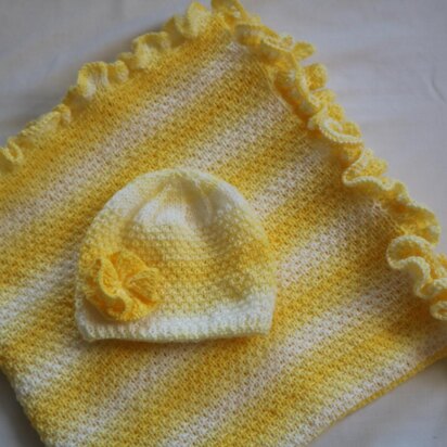 Ray of Sunshine Baby Blanket with Ruffle Hat.