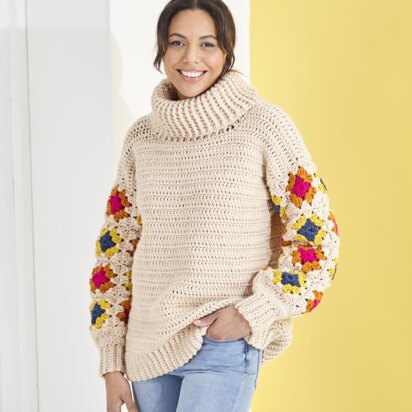 Granny Square Roll Neck and Crew Neck Jumpers in King Cole Big Value Chunky - 6228 - Leaflet