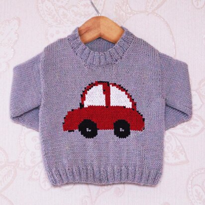 Intarsia - Little Red Car Chart - Childrens Sweater