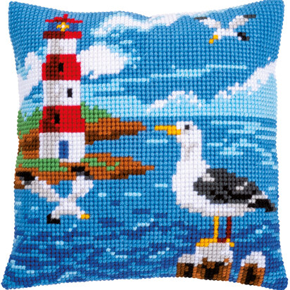 Vervaco Lighthouse & Seagull Cushion Cross Stitch Kit - 40cm x 40cm