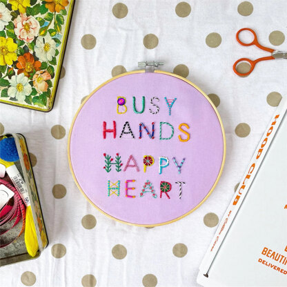 Large Embroidery Hoop Kit - 'Busy Hands Happy Heart' - Cotton Clara