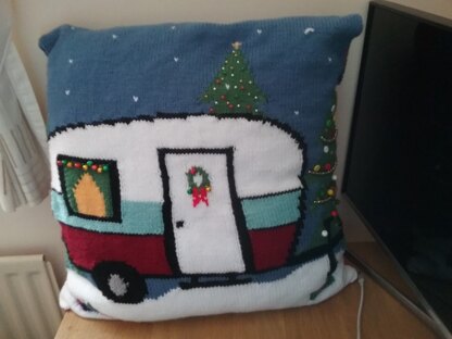 Holiday Camper knit pillow