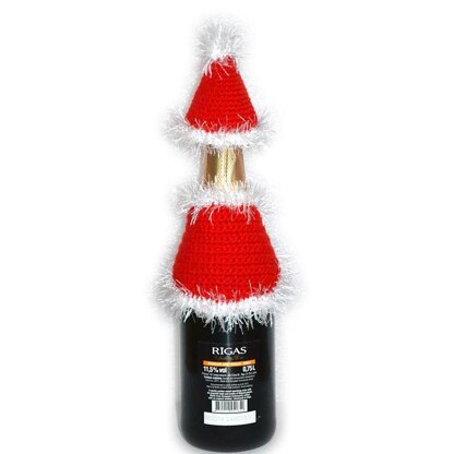 Santa Claus bottle cover. Christmas table decoration. Crochet Santa hat and cape
