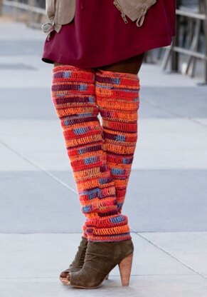 Thigh High Leg Warmers in Red Heart Heart & Sole - LW2526