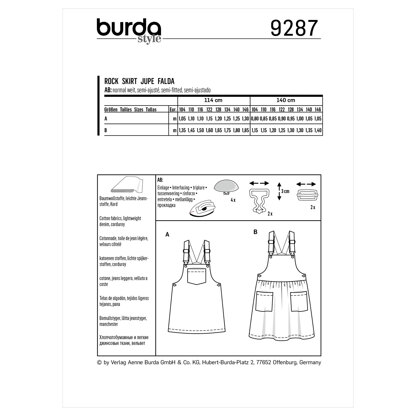 Burda Style Children's Bibbed skirt – Pinafore B9287 - Paper Pattern, Size 4-6