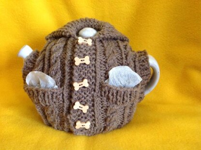 Aran Waistcoat Tea Cosy with Pockets