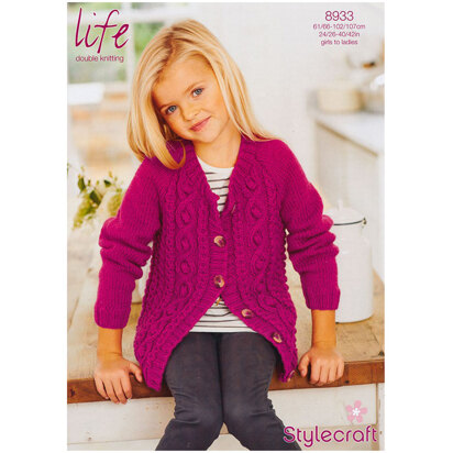 Girl's Cable Cardigan in Stylecraft Life Aran - 8933