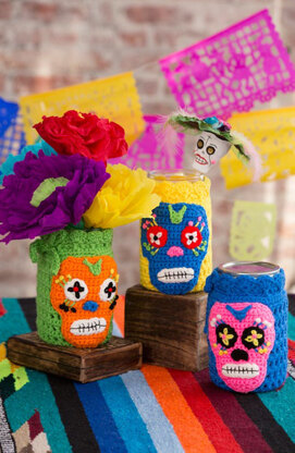 Day of the Dead Cozies in Red Heart Super Saver Economy Solids - LW4920 - Downloadable PDF