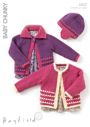 One Button Cardigans and Hat in Hayfield Baby Chunky - 4407