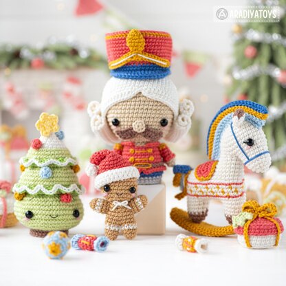 7-in-1 nutcracker crochet pattern Christmas decor amigurumi tutorial rocking horse DIY ornament Christmas tree digital PDF file by AradiyaToys (Olka Novytska)