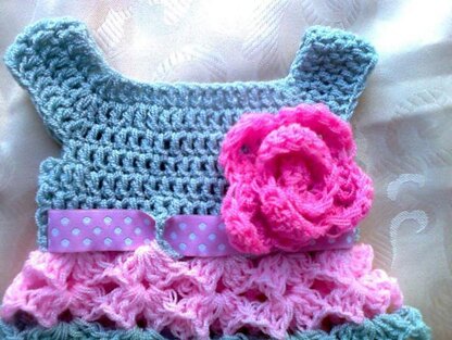 Pink- gray baby dress pattern