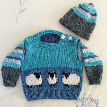 Baby Blue Sheep Sweater and Hat