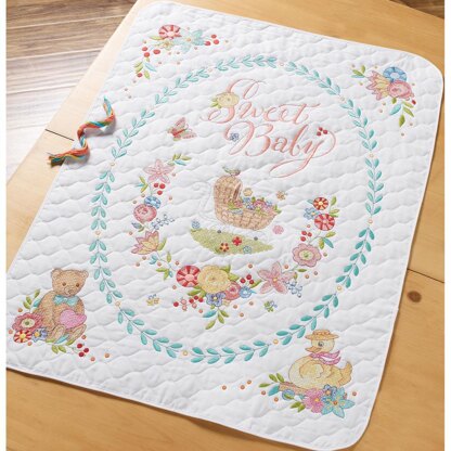 Bucilla Stamped Crib Cover Cross Stitch Kit 34in x 43in - Sweet Baby