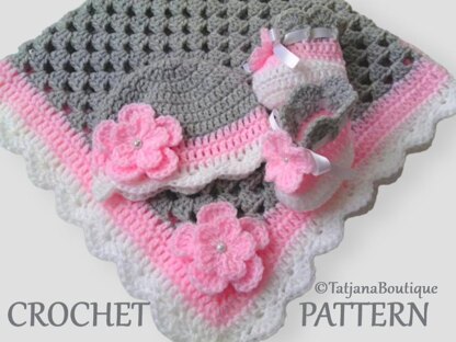 Crochet Pattern Baby Blanket, Hat and Booties
