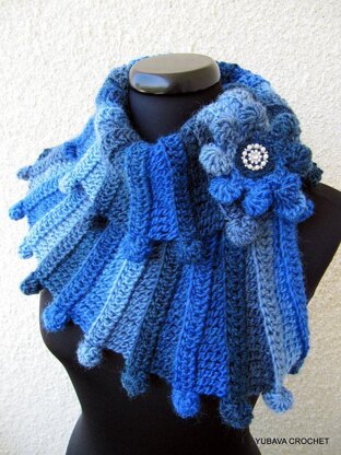 Crochet Multicolour Blue Scarf "Fantasy"