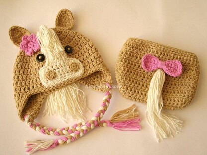 Horse Baby Hat and Diaper Cover Set