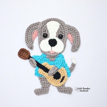 Dog Playing Guitar Applique