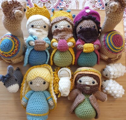 Nativity Scene Mary Joseph Jesus Donkey Sheep Melchior Balthasar Gaspar Camel Krippe Manger amigurumi three Magi