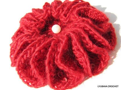 Crochet Brooch "Scarlet Flower"