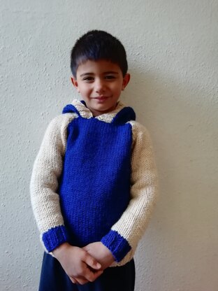 Boy's hooded jumper in paintbox chunky