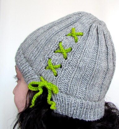 Lace Up Ribbed Beanie