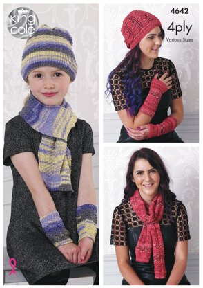 Scarf, Hat & Wrist Warmers in King Cole Party Glitz 4Ply - 4642 - Downloadable PDF