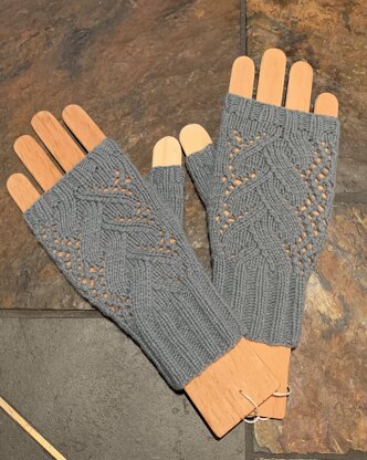 Print of the Wave Fingerless Mittens