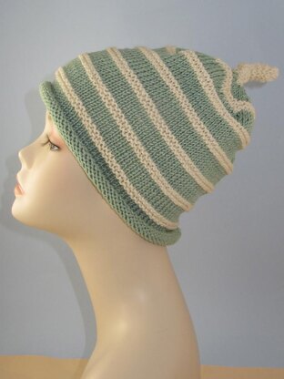 Stripey Roll Brim Topknot Slouch Hat