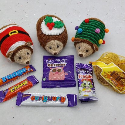 PDF Christmas Hedgehog Knitting Pattern Gift Bag/Toy Selection Box Chocolate Santa Christmas Tree Christmas Pudding - knitting pattern