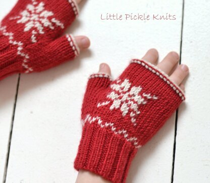 snowflake fingerless mittens for  boys and girls