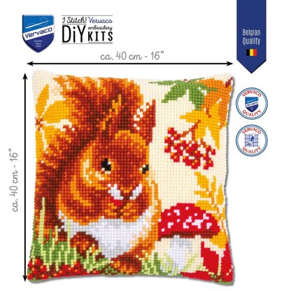 Vervaco Cushion Kit Squirrel In Autumn Cross Stitch Kit - 40 x 40 cm / 16in x 16in